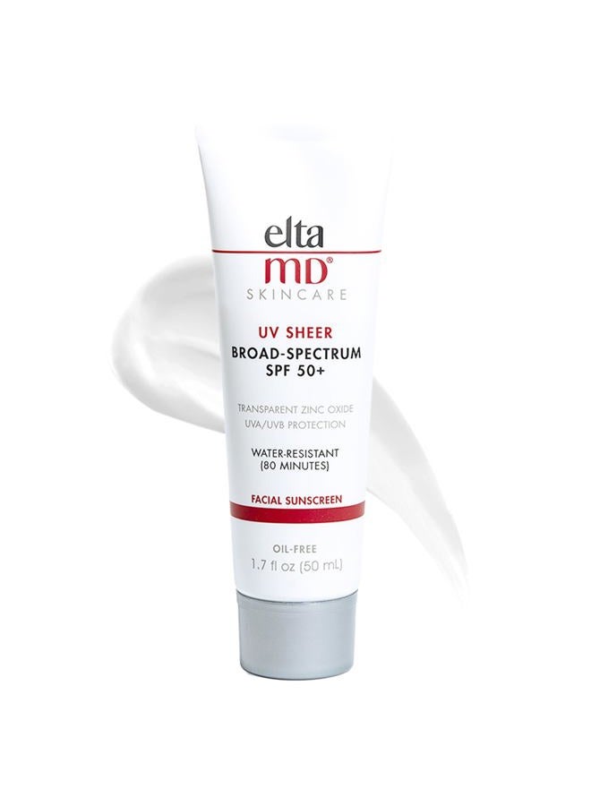 EltaMD UV Sheer Face and Body Sunscreen SPF 50+, Oil Free, No White Cast Sunscreen for Face and Body, Zinc Oxide Formula, 1.7 oz Tube - Image 1