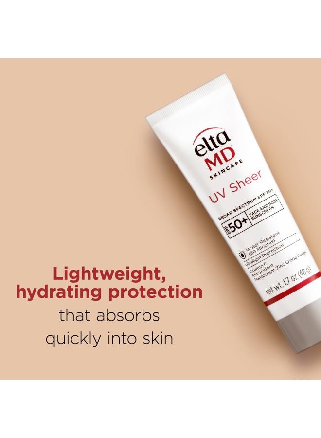 EltaMD UV Sheer Face and Body Sunscreen SPF 50+, Oil Free, No White Cast Sunscreen for Face and Body, Zinc Oxide Formula, 1.7 oz Tube - Image 2