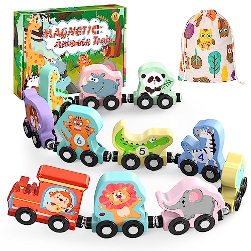 Zeoddler Toys for Toddlers 11 Magnetic Wooden Animals Train Set Montessori Toys for Toddlers Preschool Learning Activities for Kids Birthday Gifts for Boys Girls - Image 1