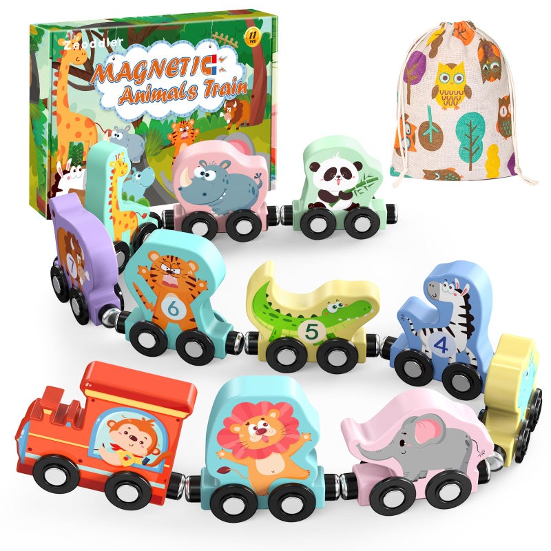 Zeoddler Toys for Toddlers 11 Magnetic Wooden Animals Train Set Montessori Toys for Toddlers Preschool Learning Activities for Kids Birthday Gifts for Boys Girls - Image 2
