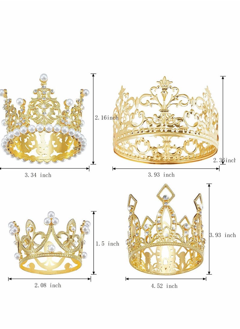 SYOSI Mini Crown Cake Topper Crystal Pearl Tiara, for Birthday Party Wedding Baby Shower Birthday Decoration for Boys & Girls, 4Pcs  - Image 2