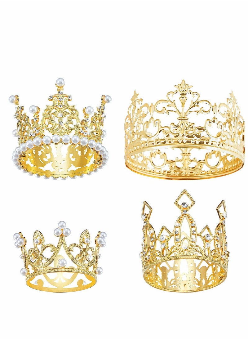 SYOSI Mini Crown Cake Topper Crystal Pearl Tiara, for Birthday Party Wedding Baby Shower Birthday Decoration for Boys & Girls, 4Pcs  - Image 1