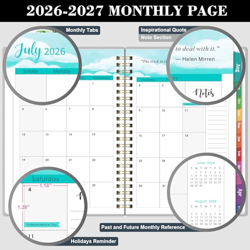 Tersus Planner 2026-2027 - Academic Planner 2026-2027, Jul. 2026 - Jun. 2027, 6.3'' x 8.4'', Weekly and Monthly Planner 26-27 with Back Pocket, Transparent PP Cover, Colorful Monthly Tabs - Image 4