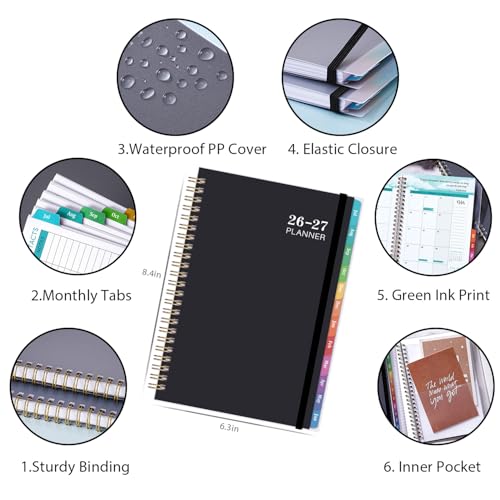 Tersus Planner 2026-2027 - Academic Planner 2026-2027, Jul. 2026 - Jun. 2027, 6.3'' x 8.4'', Weekly and Monthly Planner 26-27 with Back Pocket, Transparent PP Cover, Colorful Monthly Tabs - Image 3