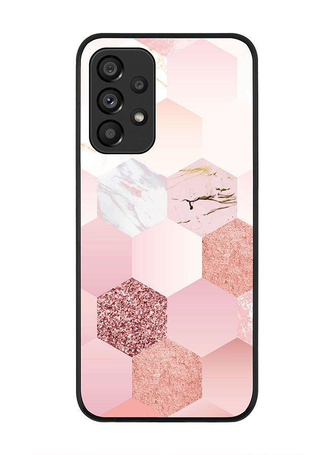 Stylizedd Rugged Black edge case for Samsung Galaxy A33 5G Slim fit Soft Case Flexible Rubber Edges Anti Drop TPU Gel Thin Cover - Marble Pink Honeycomb - Image 1