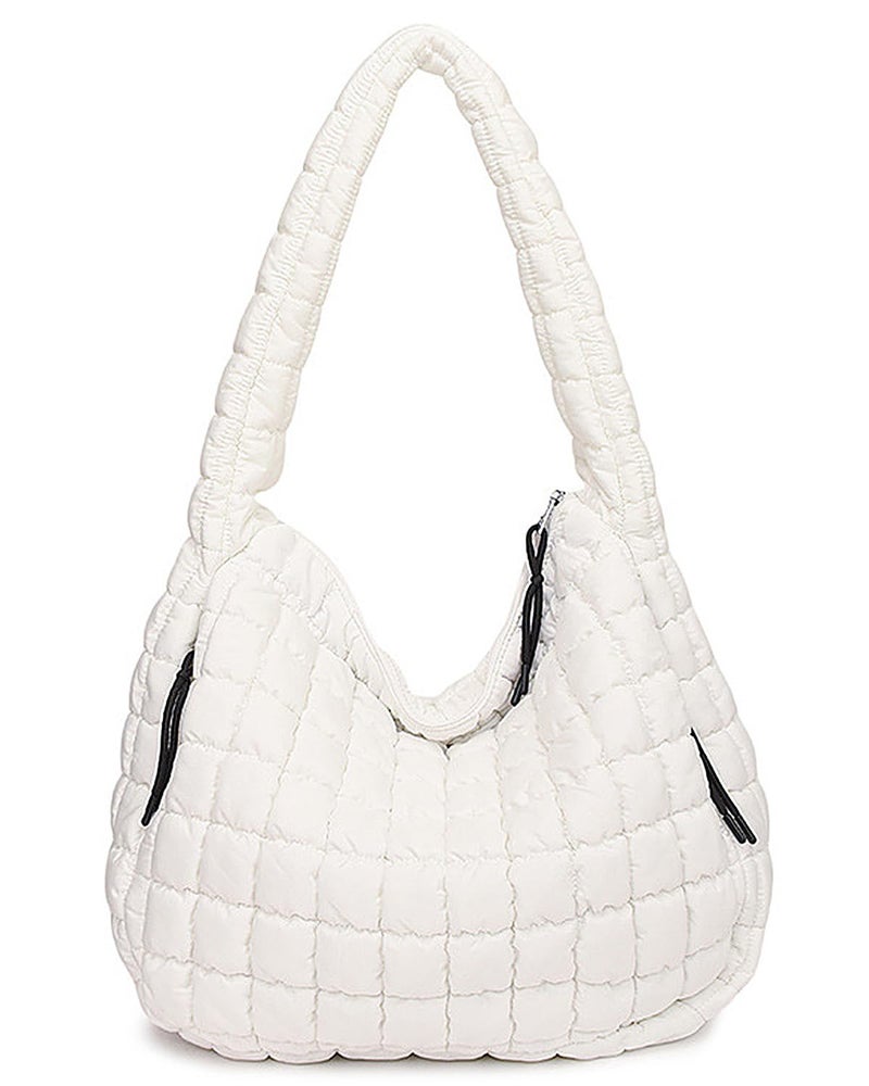 Bagtopia Puffer Tote Bag, Large Quilted Puffer Tote Bag, Lightweight Puffy Quilted Hobo Bag, Soft Padded Shoulder Bag, Puff Purse for Work,Gym,Travel, White - Image 1