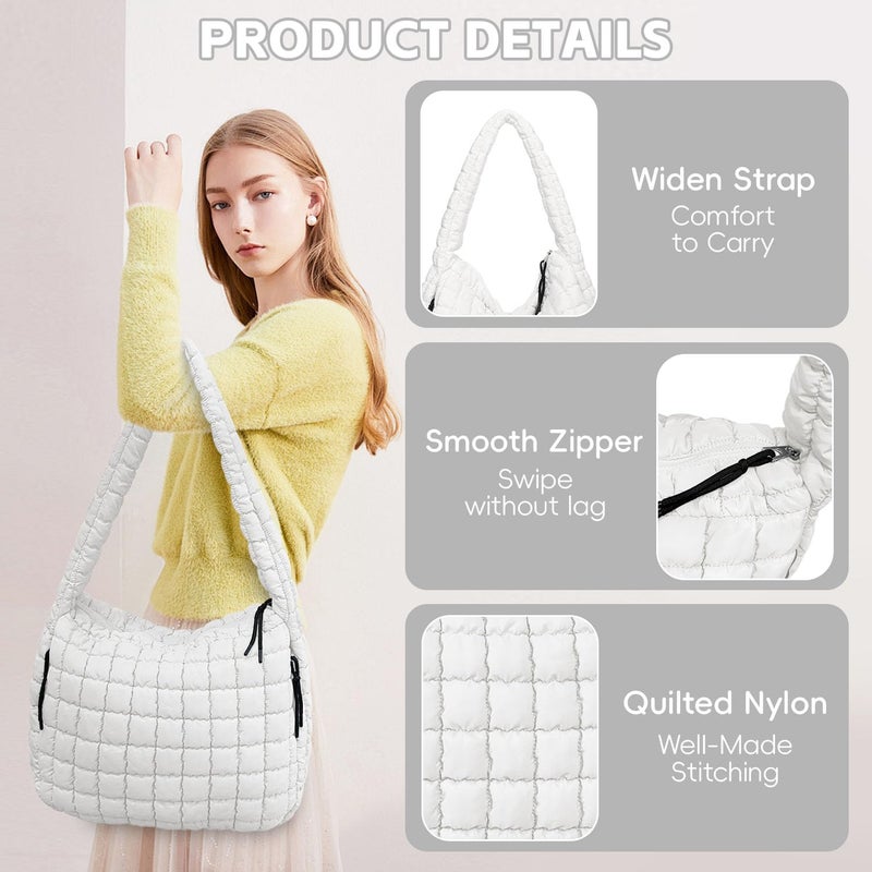 Bagtopia Puffer Tote Bag, Large Quilted Puffer Tote Bag, Lightweight Puffy Quilted Hobo Bag, Soft Padded Shoulder Bag, Puff Purse for Work,Gym,Travel, White - Image 4