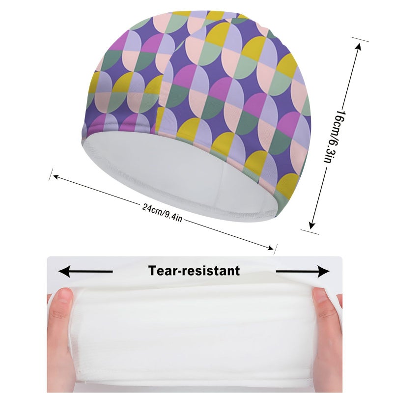 1 Printed Swim Cap 24x16cm Quick Drying Elastic Fabric Unisex Soft Breathable Semi Circular Array Pattern Purple Background for Pool Shower Beach Summer Surfing Swimming Water Sports - Image 4
