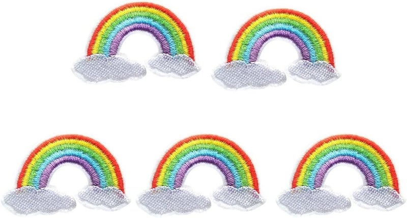 Daily Crafts Daily Crafts Pack of 5 pcs Candy Rainbow Patches Iron On DIY Embroidered Appliques Sew On Stickers for Clothing Garment Bags  - Image 1