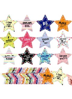 Chinco 72 Pcs 5.9" Star Cutouts Paper For Bulletin Board Decorations Glitter Star Cutouts Positive Sayings Star Confetti Cutouts For Bulletin Board Classroom Wall Diy Craft Kids Back To School Party Decor  - Image 1