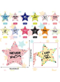 Chinco 72 Pcs 5.9" Star Cutouts Paper For Bulletin Board Decorations Glitter Star Cutouts Positive Sayings Star Confetti Cutouts For Bulletin Board Classroom Wall Diy Craft Kids Back To School Party Decor  - Image 2