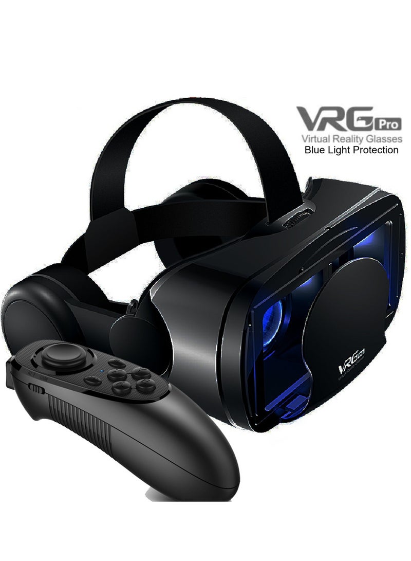 general VR Goggles VRG Pro 3D Virtual Reality VR Glasses + Hi-Fi Headphones Version, Blue Light Protection + Controller for TV, Movies & Video Games Compatible with iOS & Android Smartphone Within 5-7inch Screen Phone Eye Protected Soft & Comfortable Adjustable Distance Big Screen/ 3D Effect + Immersion /Full-Screen Vision, Full Screen, No Borders/ Immersive Games - Image 1