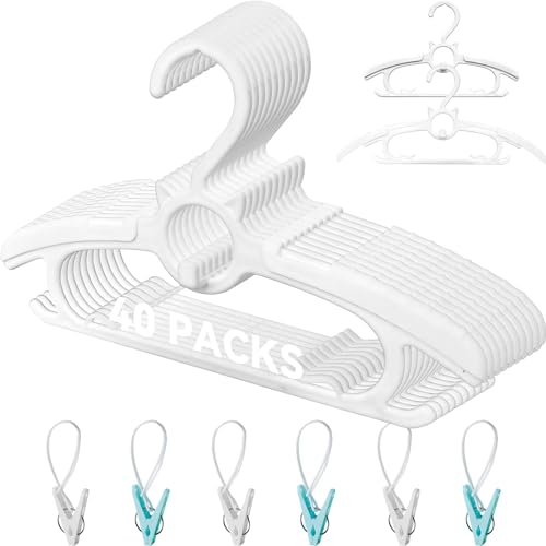 Funamily Baby Hangers for Nursery Closet,40 Pack Infant Hangers Extendable and Non-Slip for Newborn Toddler Kids Clothes,11"-14.6" Adjustable Children Coat Pant Hanger for Girl Boy Nursery Must Have (White) - Image 1