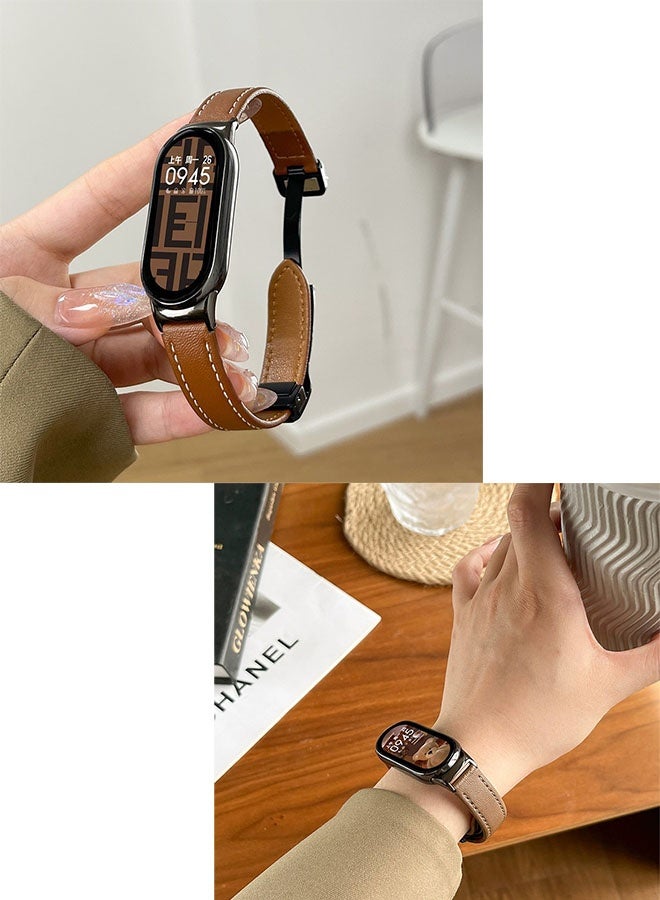 Happy D Magnetic clasp leather strap, compatible with Xiaomi Band 10/Band 9/Band 8, magnetic clasp quick release, unisex soft adjustable strap. - Image 3
