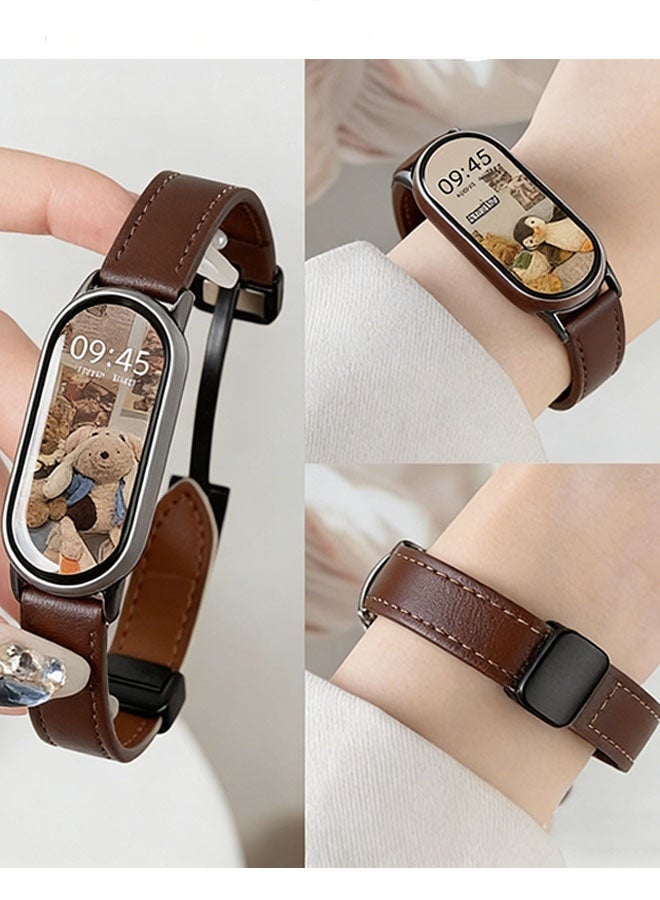 Happy D Magnetic clasp leather strap, compatible with Xiaomi Band 10/Band 9/Band 8, magnetic clasp quick release, unisex soft adjustable strap. - Image 1