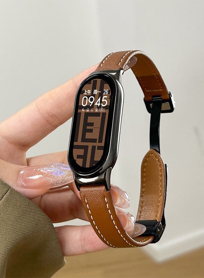 Happy D Magnetic clasp leather strap, compatible with Xiaomi Band 10/Band 9/Band 8, magnetic clasp quick release, unisex soft adjustable strap. - Image 2