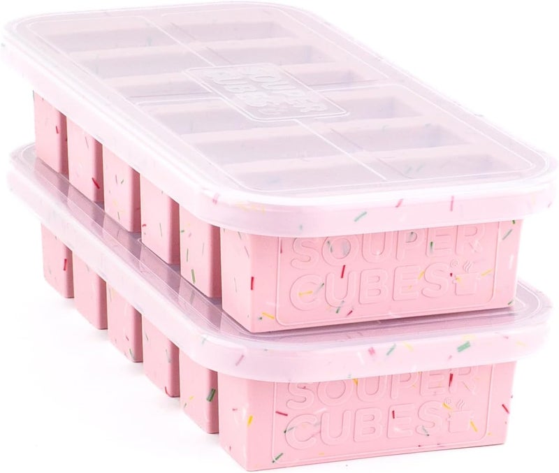 Souper Cubes قالب تجميد من سوبر كيوبز (Super Cubes) بسعة نصف كوب، خالي من السيليكون، مثالي لتخزين الحساءات والصلصات والعصائر والحلويات وتحضير السموذي والمزيد. صينية تجميد من السيليكون بسعة نصف كوب - مخصصة لتخزين الحلويات القطنية (Cotton Candy)، مجموعة مكونة من 2 قطعة. - Image 1