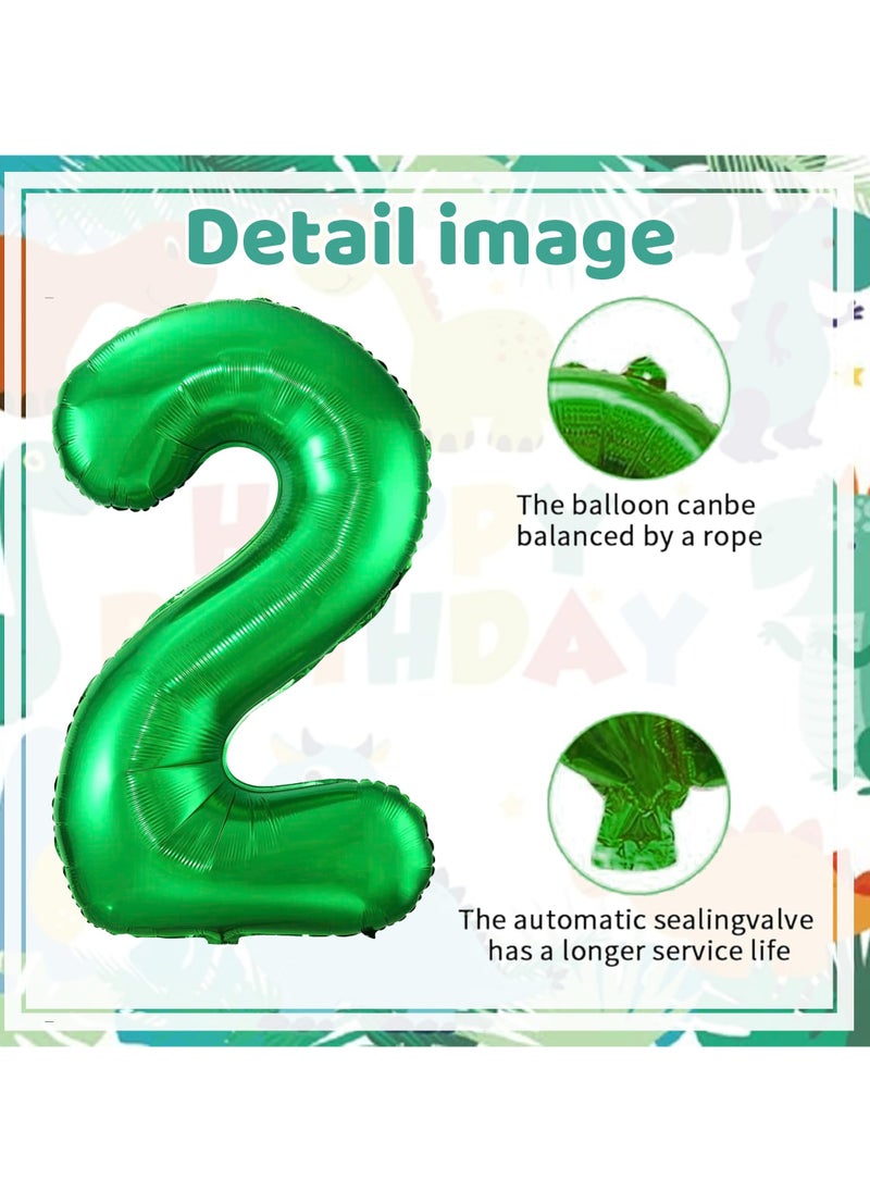 SYOSI - Dinosaur Birthday Decorations for 2 Year Old Boys, 2nd Birthday Dino Party Set with Number 2 Balloon, Dinosaur-Shaped & Round Aluminum Film Balloons, Jungle Theme Dinosaur Party Supplies - Image 1