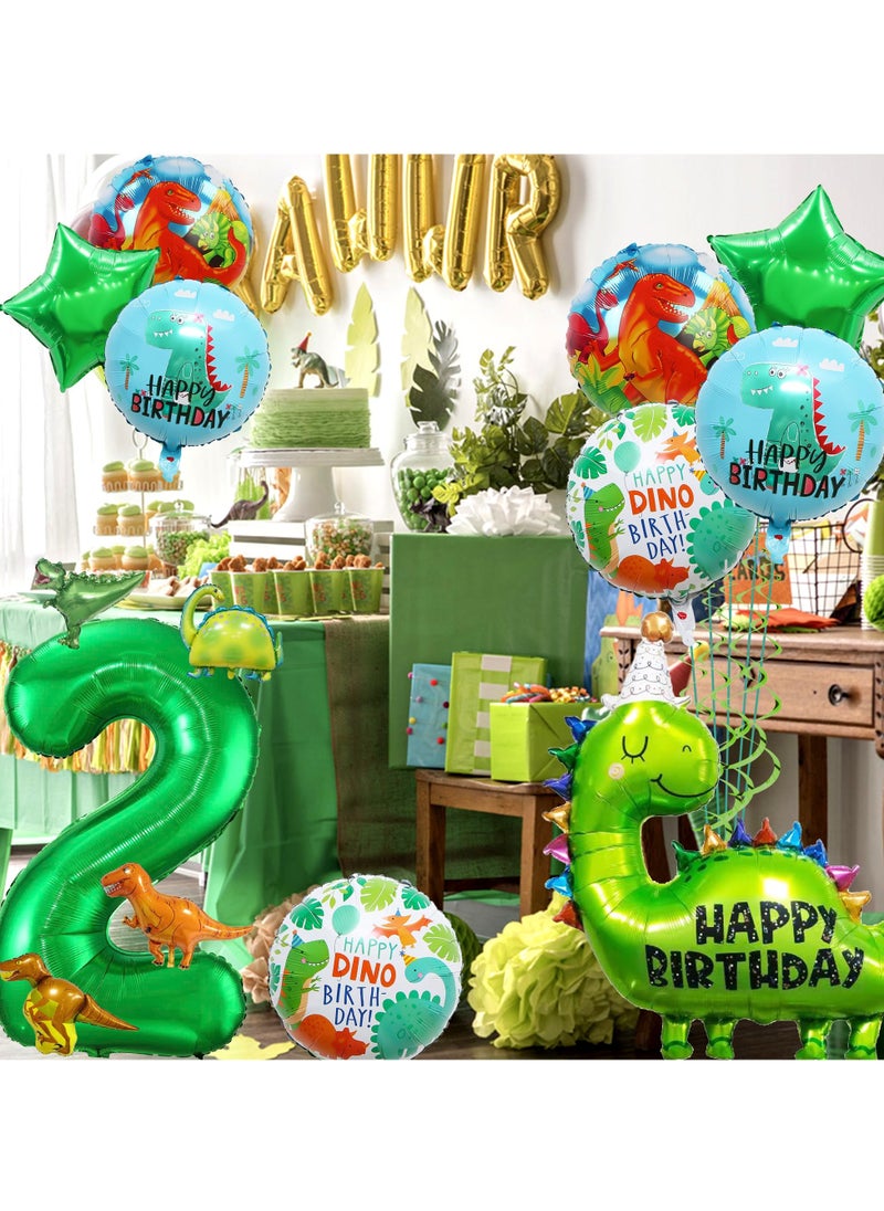 SYOSI - Dinosaur Birthday Decorations for 2 Year Old Boys, 2nd Birthday Dino Party Set with Number 2 Balloon, Dinosaur-Shaped & Round Aluminum Film Balloons, Jungle Theme Dinosaur Party Supplies - Image 1
