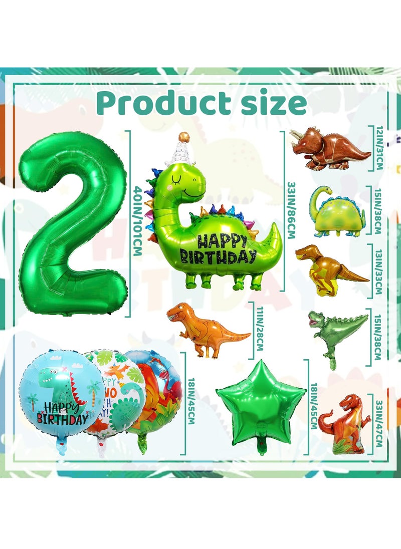 SYOSI - Dinosaur Birthday Decorations for 2 Year Old Boys, 2nd Birthday Dino Party Set with Number 2 Balloon, Dinosaur-Shaped & Round Aluminum Film Balloons, Jungle Theme Dinosaur Party Supplies - Image 1