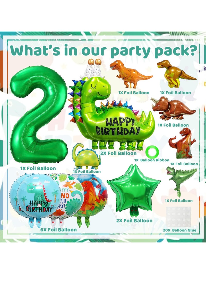 SYOSI - Dinosaur Birthday Decorations for 2 Year Old Boys, 2nd Birthday Dino Party Set with Number 2 Balloon, Dinosaur-Shaped & Round Aluminum Film Balloons, Jungle Theme Dinosaur Party Supplies - Image 1