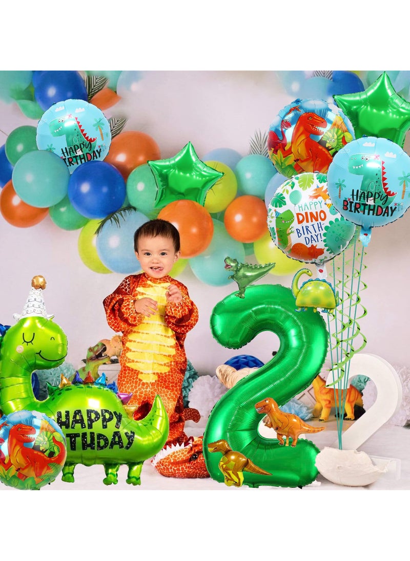 SYOSI - Dinosaur Birthday Decorations for 2 Year Old Boys, 2nd Birthday Dino Party Set with Number 2 Balloon, Dinosaur-Shaped & Round Aluminum Film Balloons, Jungle Theme Dinosaur Party Supplies - Image 1
