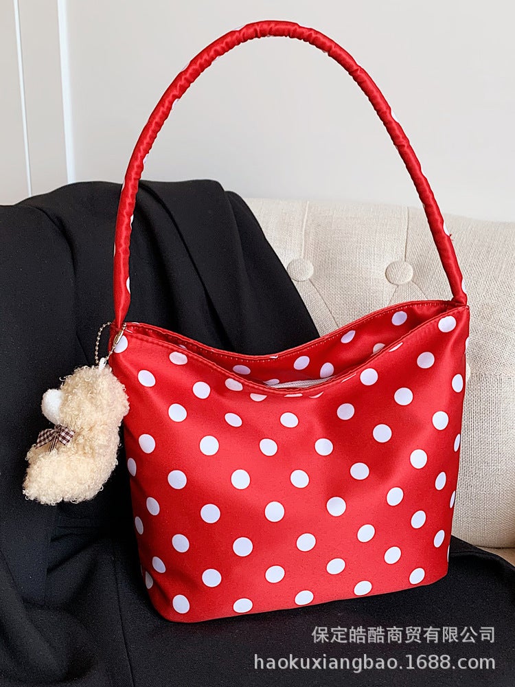 Niche Design Polka Dot Canvas Bag Women'S Summer Shoulder Bag Popular Super Casual Bucket Bag - Image 4