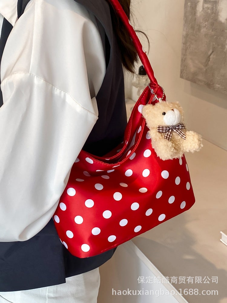Niche Design Polka Dot Canvas Bag Women'S Summer Shoulder Bag Popular Super Casual Bucket Bag - Image 3