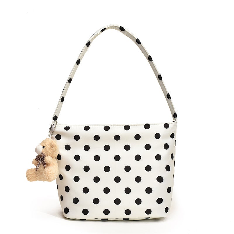 Niche Design Polka Dot Canvas Bag Women'S Summer Shoulder Bag Popular Super Casual Bucket Bag - Image 1