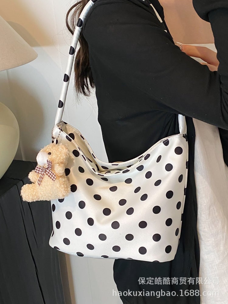 Niche Design Polka Dot Canvas Bag Women'S Summer Shoulder Bag Popular Super Casual Bucket Bag - Image 2
