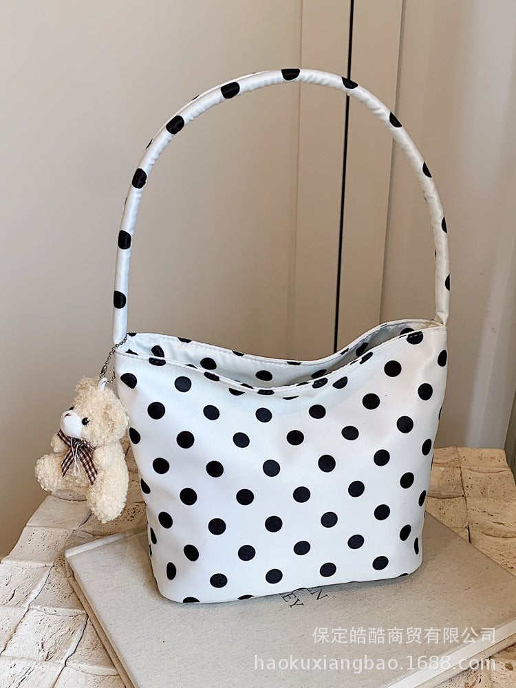 Niche Design Polka Dot Canvas Bag Women'S Summer Shoulder Bag Popular Super Casual Bucket Bag - Image 5