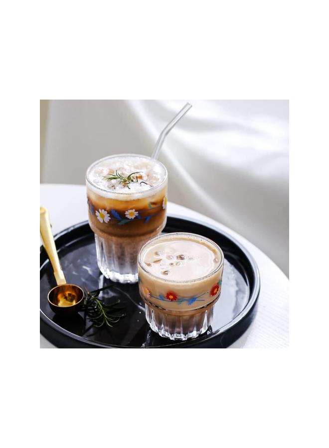 Beauenty 4PCS Daisy Glass Cup Vintage Drinking Glass Clear Mugs Creative Coffee Glasses Beer Cups Tea Mug Water Cup for Tea Cappuccino Latte Milk Juice  - Image 5
