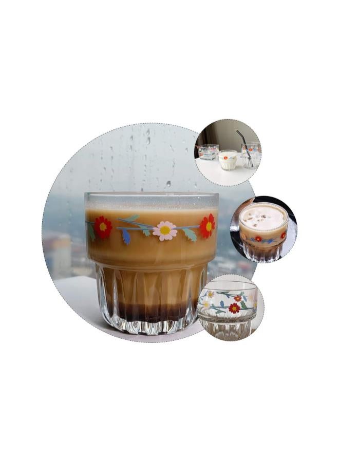 Beauenty 4PCS Daisy Glass Cup Vintage Drinking Glass Clear Mugs Creative Coffee Glasses Beer Cups Tea Mug Water Cup for Tea Cappuccino Latte Milk Juice  - Image 2