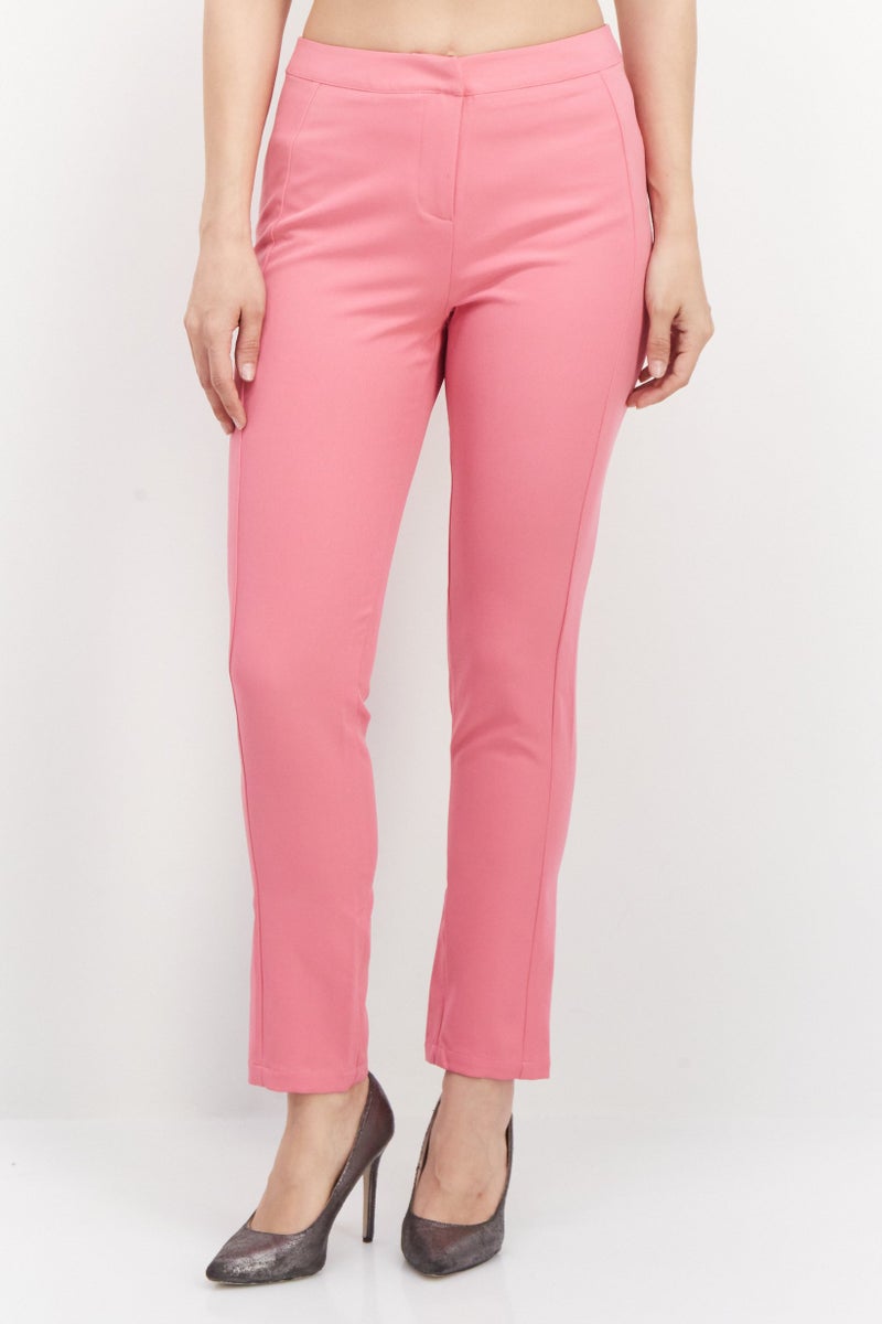 Unique21 Women Regular Fit Plain Straight Leg Pants, Pink - Image 1
