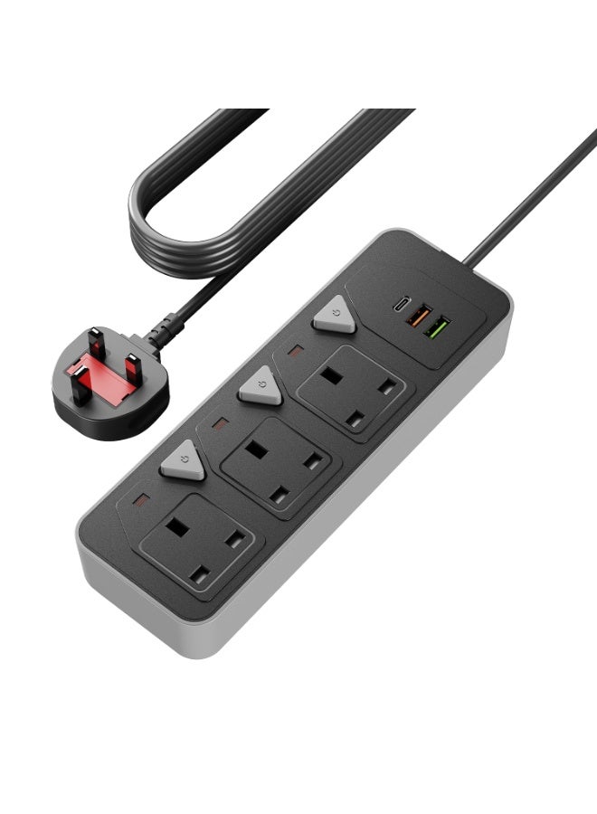 MORTICO Power Strip,  Surge Protector with 3 Outlets and 3 USB Ports, 10 Feet Extension Cord (2100W), Black - Image 1