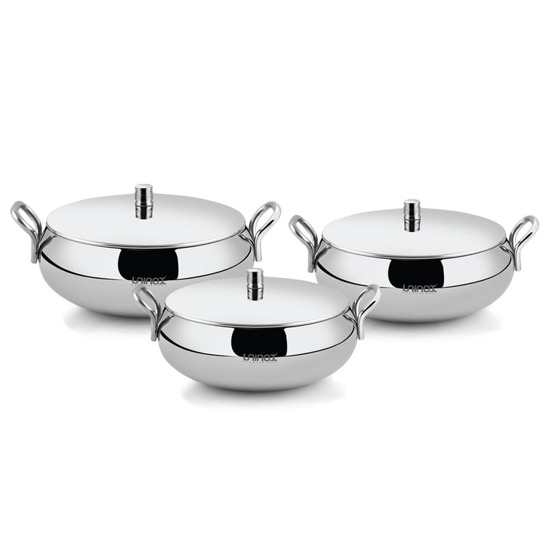 Uninox Premium Stainless Steel Handi Set with Lid Stylish Durable and Easy to Clean Perfect Cookware & Serving Bowls Set (Handi Set 3 800 ML 1100 ML 1750 ML) - Image 1
