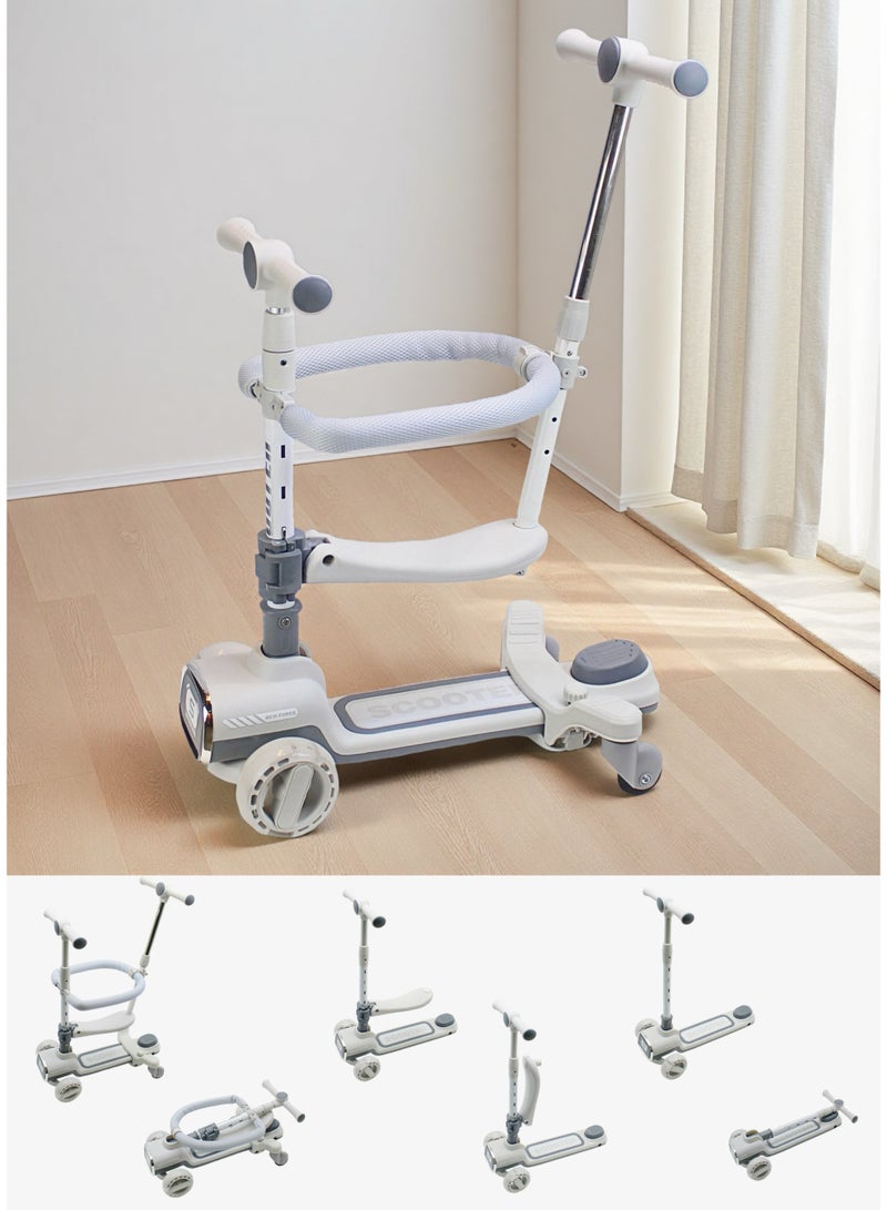 EASY FUTURE 4-in-1 Toddler Scooter with Removable Seat, Foldable Kids Kick Scooter, Adjustable Height & Parent Push Bar, 360° Baby Fence, Three Wheel Scooter for Boys & Girls Ages 1-12 - Image 1