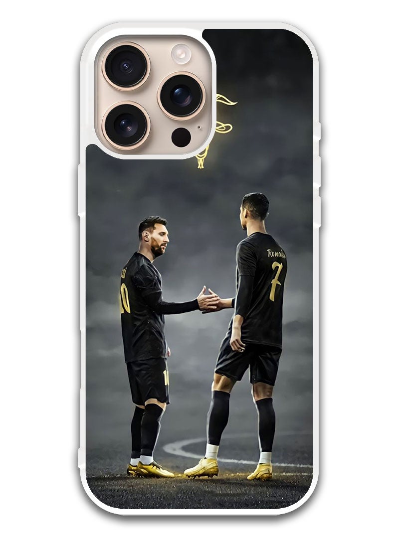 Theodor Protective Case Cover For APPLE IPHONE 16 Pro Messi Ronaldo Goat (White Bumper) - Image 1