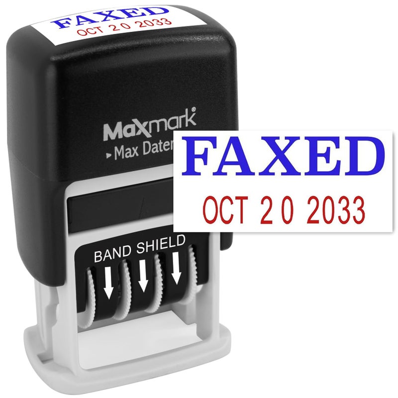 MaxMark SelfInking Rubber Date Office Stamp with FAXED Phrase Blue Ink  Date RED Ink Max Dater II 12Year Band
