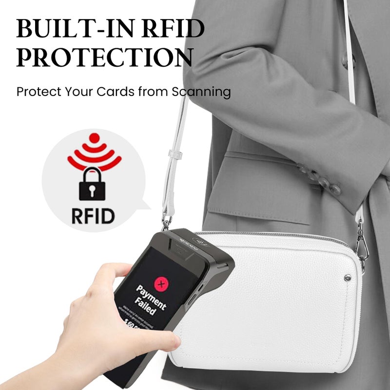 befen Genuine Leather Crossbody Bags for Women, RFID Protected Leather Shoulder Bag Small Women's Crossbody Handbags,Built in Wallet Anti Theft Cross Over body Purses with Adjustable Strap, White - Image 3