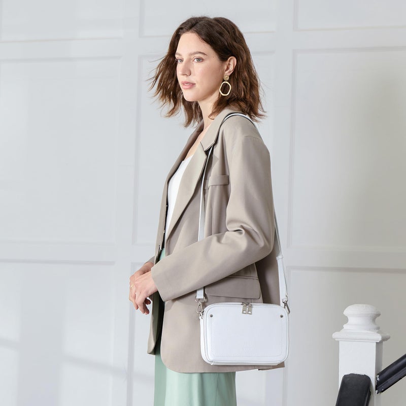 befen Genuine Leather Crossbody Bags for Women, RFID Protected Leather Shoulder Bag Small Women's Crossbody Handbags,Built in Wallet Anti Theft Cross Over body Purses with Adjustable Strap, White - Image 2