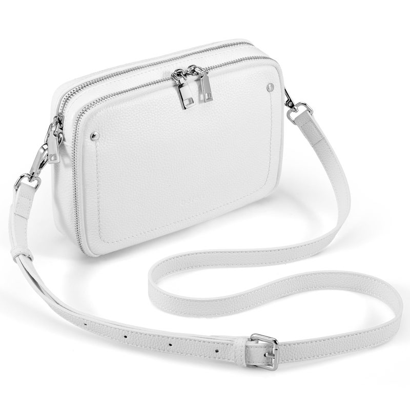 befen Genuine Leather Crossbody Bags for Women, RFID Protected Leather Shoulder Bag Small Women's Crossbody Handbags,Built in Wallet Anti Theft Cross Over body Purses with Adjustable Strap, White - Image 1