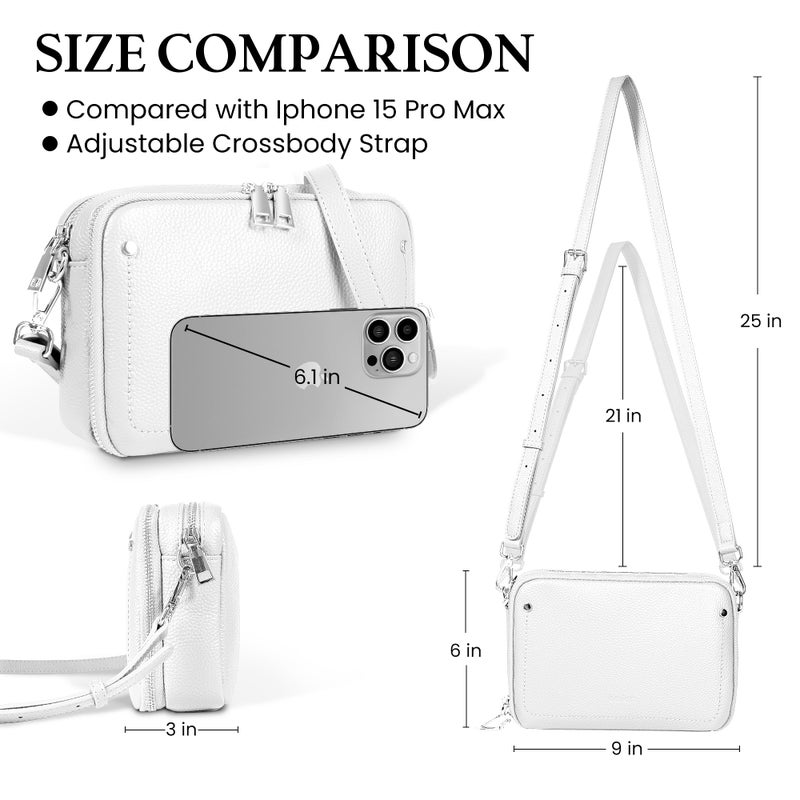 befen Genuine Leather Crossbody Bags for Women, RFID Protected Leather Shoulder Bag Small Women's Crossbody Handbags,Built in Wallet Anti Theft Cross Over body Purses with Adjustable Strap, White - Image 5