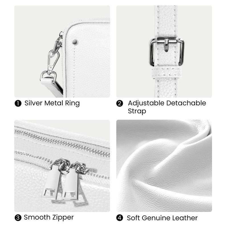 befen Genuine Leather Crossbody Bags for Women, RFID Protected Leather Shoulder Bag Small Women's Crossbody Handbags,Built in Wallet Anti Theft Cross Over body Purses with Adjustable Strap, White - Image 4