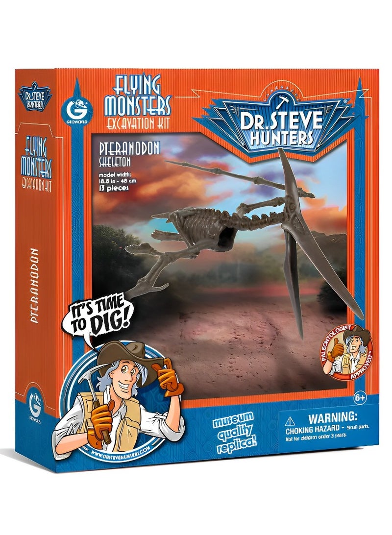 دي آر. ستيف هانترز مجموعة هيكل عظمي 3D Fossil - نموذج هيكل عظمي (بتيرانودون) ، ألعاب تنقيب تعليمية واقعية وعلمية عالية الجودة للأطفال ، نسخة متماثلة بجودة المتحف ، ممتعة وهدية مذهلة - Image 1