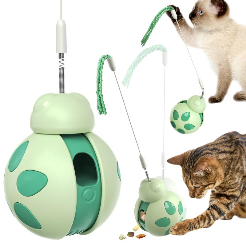 Monotre Cat Treat Interactive Toy Indoor Puzzle Slow Feeding Mental Stimulation Sliding Rolling Cat Toy Ball with Cat Teaser Cat Treat Dispenser Toy for Large Medium and Small Cats Green ladybug - Image 2