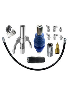 EPITECH MART EPITECH MART 1Pc Grease Gun Coupler 2Pc Grease Gun Adaptor 1Pc Grease Nozzle 18inch Flexible Black Hose Pipe 1Pc Grease Gun Push Back Locking Clutch Coupler Grease Oil Nozzles  - Image 1