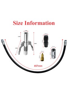 EPITECH MART EPITECH MART 1Pc Grease Gun Coupler 2Pc Grease Gun Adaptor 1Pc Grease Nozzle 18inch Flexible Black Hose Pipe 1Pc Grease Gun Push Back Locking Clutch Coupler Grease Oil Nozzles  - Image 2