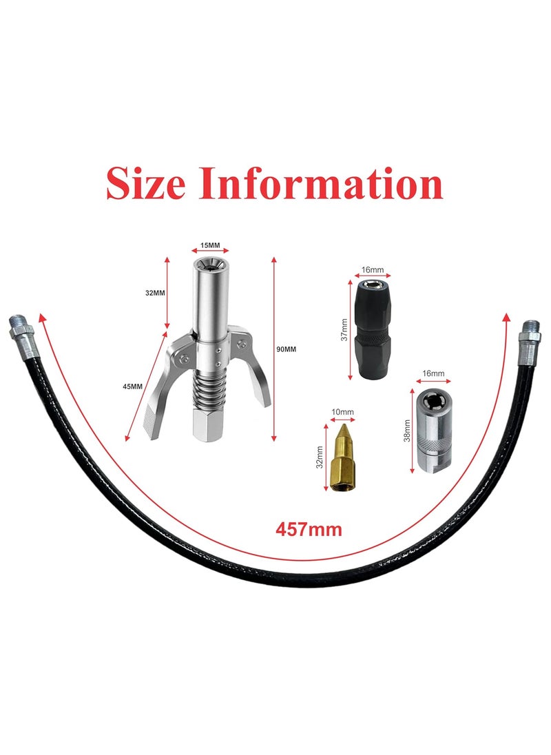 EPITECH MART EPITECH MART 1Pc Grease Gun Coupler 2Pc Grease Gun Adaptor 1Pc Grease Nozzle 18inch Flexible Black Hose Pipe 1Pc Grease Gun Push Back Locking Clutch Coupler Grease Oil Nozzles  - Image 2