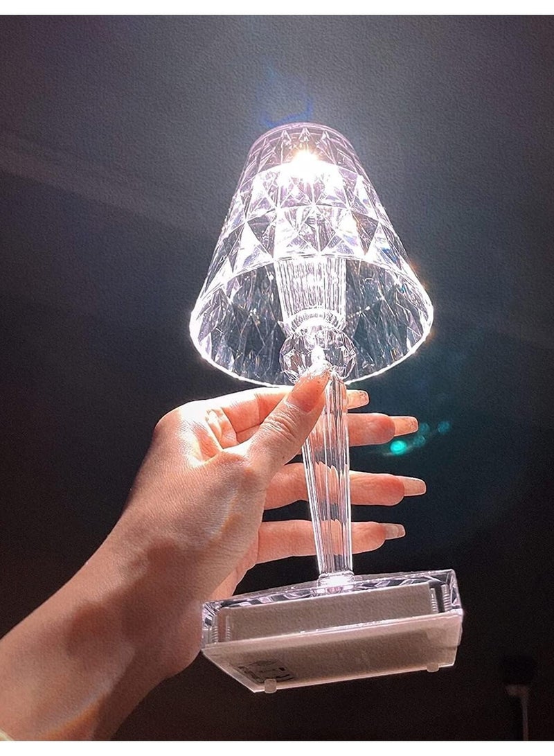 مصباح طاولة صغير بلمسة كريستال - 3 إضاءة زخرفية متغيرة اللون وأضواء مكتبية ماسية USB قابلة للتعتيم لغرفة النوم وغرفة المعيشة والمطعم - Image 3